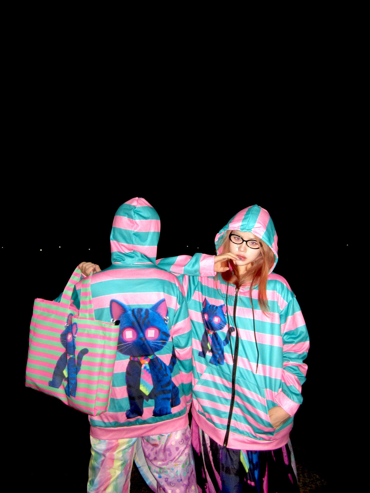 LEERROO - Y2K Striped Print Hooded Jacket hoodie Leerroo