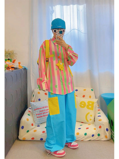 KURIOSITAET - Pink Striped Loose Shirt shirt KURIOSITAET