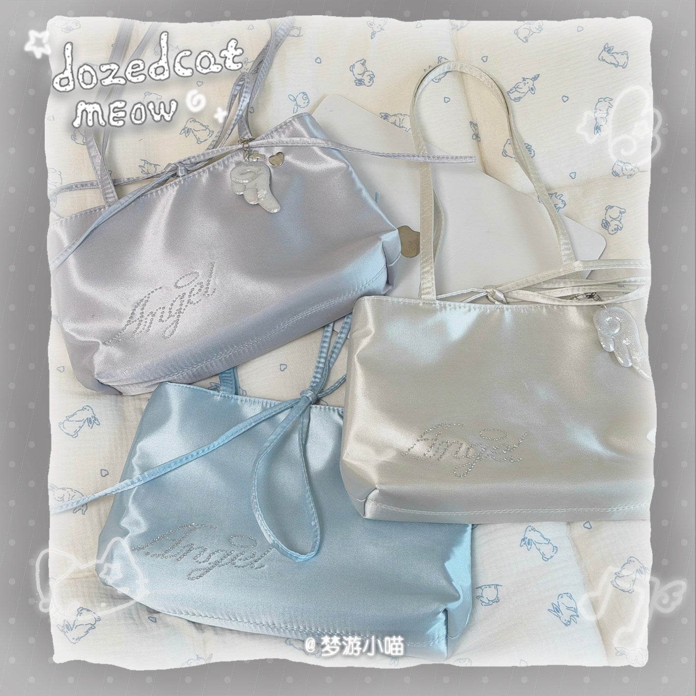 Angel Rhinestone Satin Shoulder Bag | Y2K Kawaii Sparkly Handbag bag Sleepwalking Cat