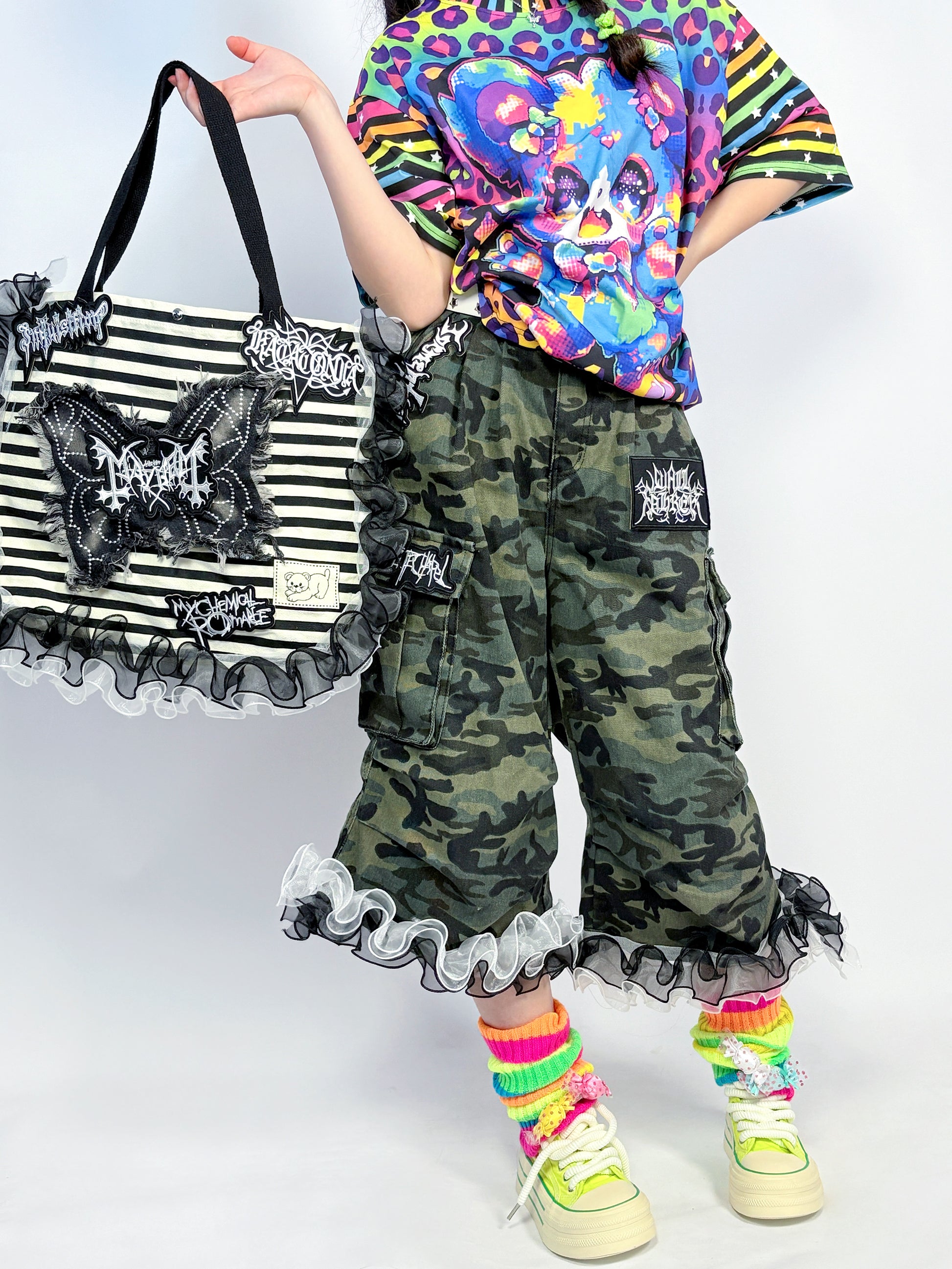 LEERROO - Decora Kei Rainbow Stripe Knit Leg Warmers leg warmmers Leerroo