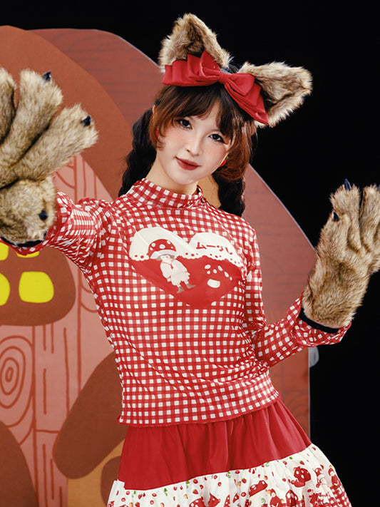 Meugler – Kawaii Red Mushroom & Heart Top
