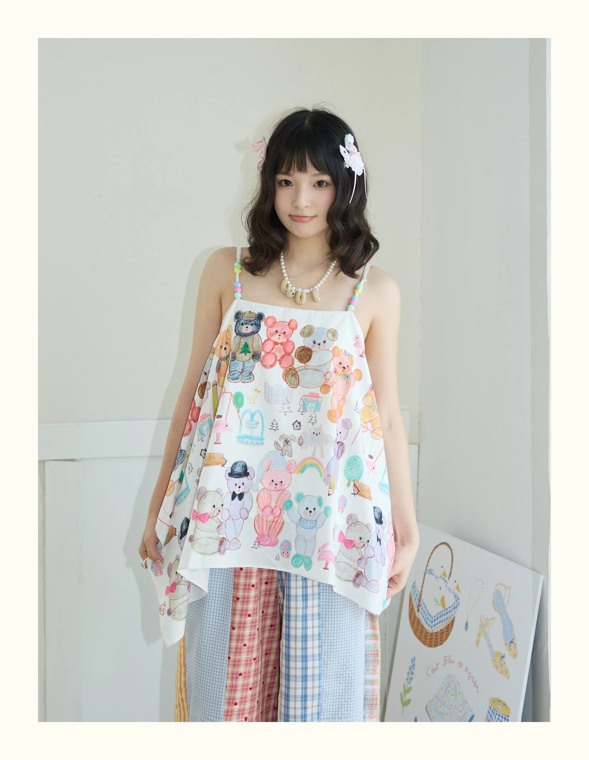 Robootoo - Bear Print Off-Shoulder Cami Top camisole Robootoo
