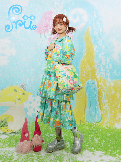 frufru Green Floral Dress | Doll Collar Loose Dress | Winter Dress Long-sleeve Dress dress frufru