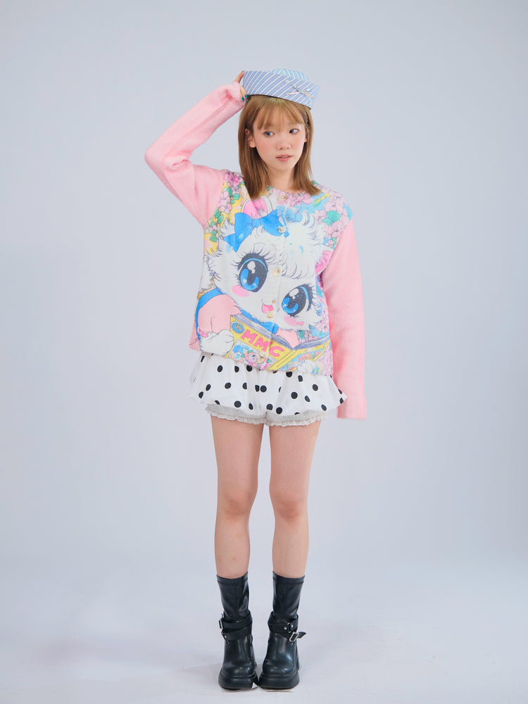 MeowMeow Bug - Kawaii Reading Cat Knit Cardigan