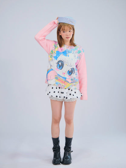 MeowMeow Bug - Kawaii Reading Cat Knit Cardigan