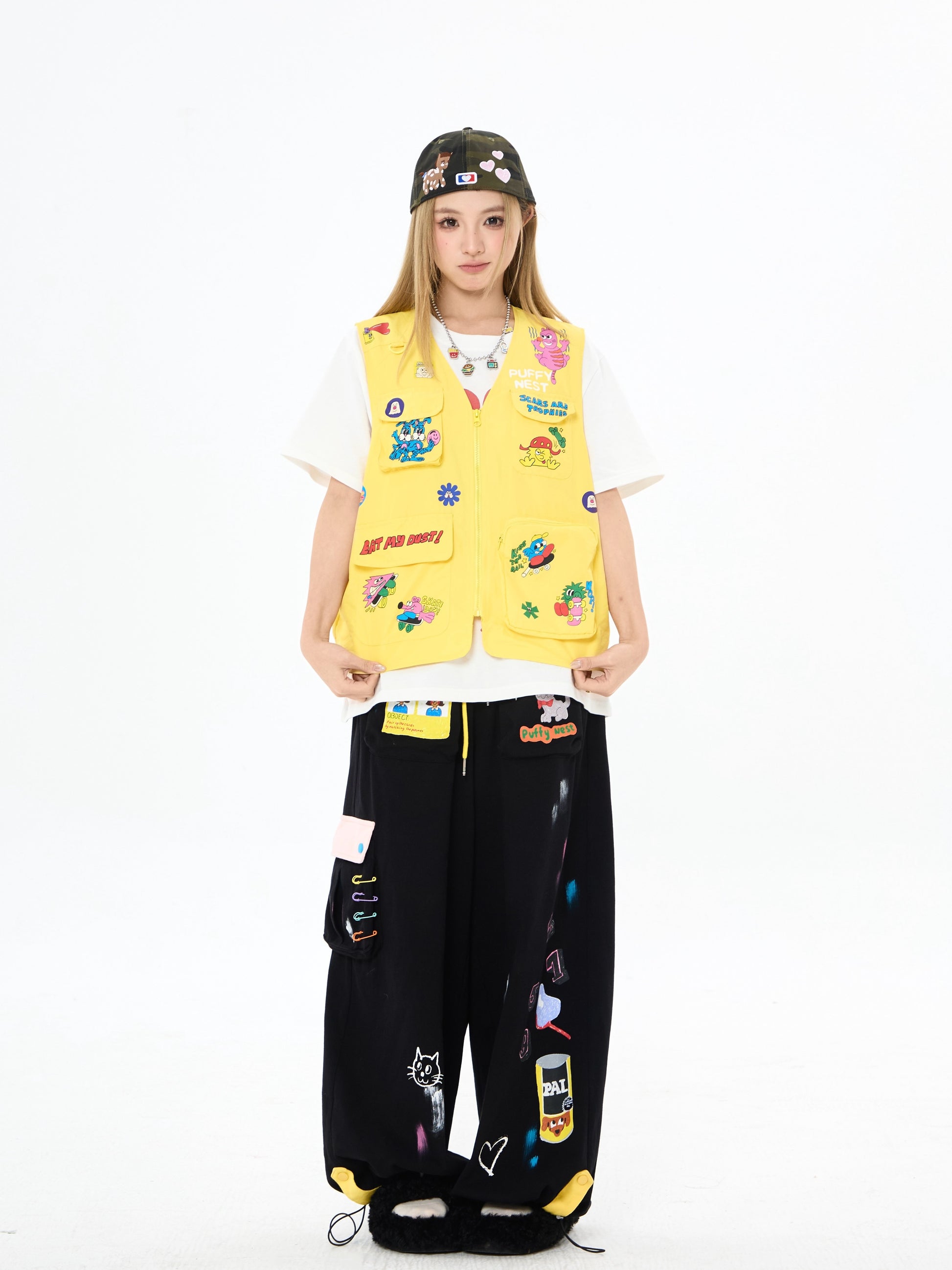 Robootoo - Yellow Cartoon Multi-Pocket Utility Vest vest Robootoo