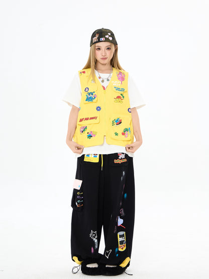 Robootoo - Yellow Cartoon Multi-Pocket Utility Vest vest Robootoo