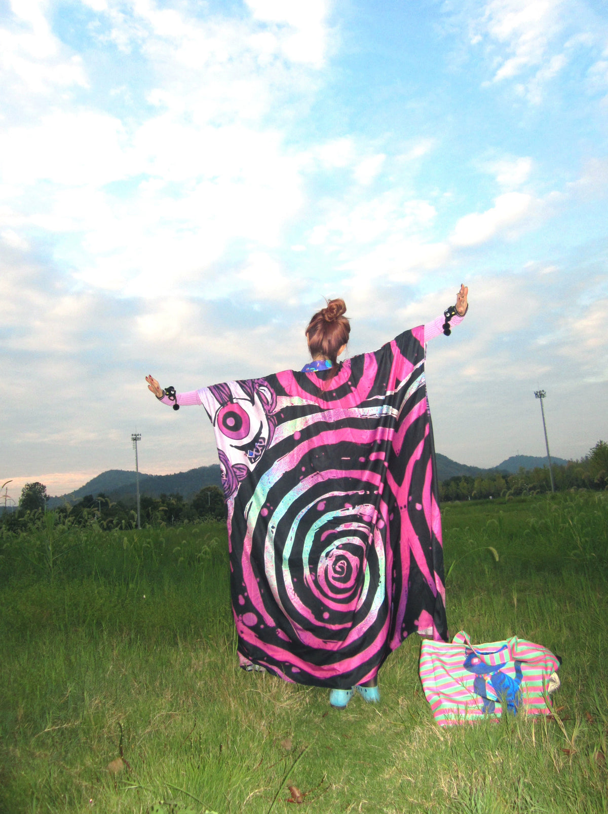 LEERROO - Y2K Dopamine Print Oversized Shirt Dress cape Leerroo
