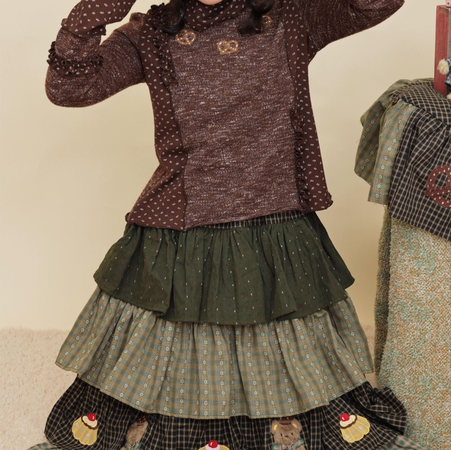 SemenCoicis - Kawaii Colorblock Floral Embroidered Brown Lace Top shirt SemenCoicis