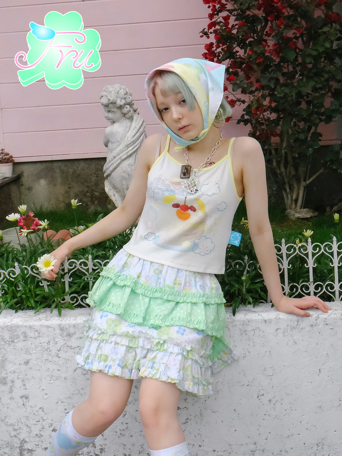 frufru Four-Leaf Clover Headscarf | Colorful Summer Silk Scarf Kerchief frufru
