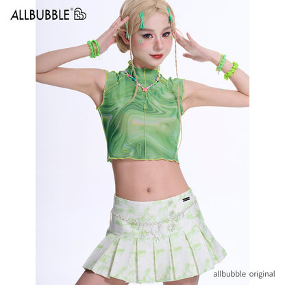 Allbubble - Mint Tie-Dye Mesh Top tank top Allbubble