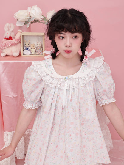 SemenCoicis – Vintage Rose Print Puff Sleeve Top with Butterfly Lace Embroidery blouse SemenCoicis