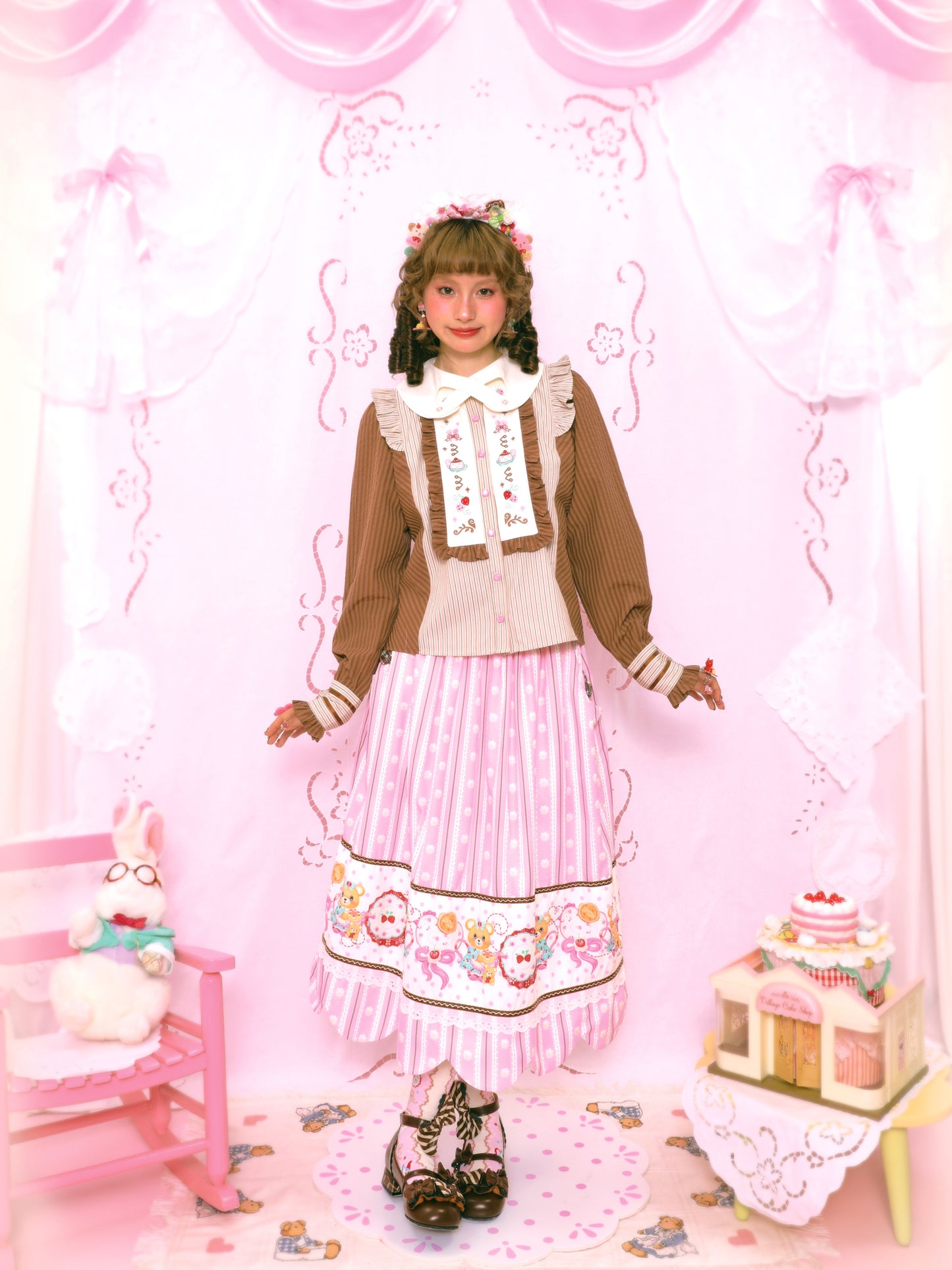 Lutra Jump - Kawaii Vintage Brown Stripe Blouse blouse Lutra Jump