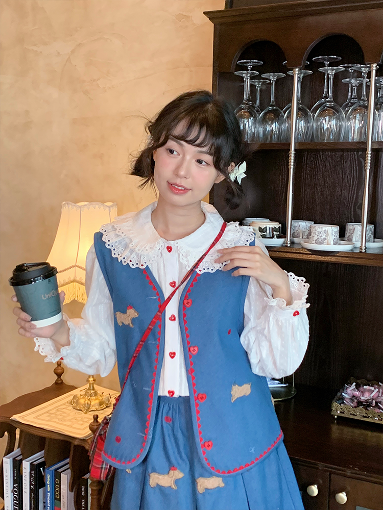 Mameya - Kawaii French Lace Double-Layer Collar Sweet Cotton Shirt blouse Mameya