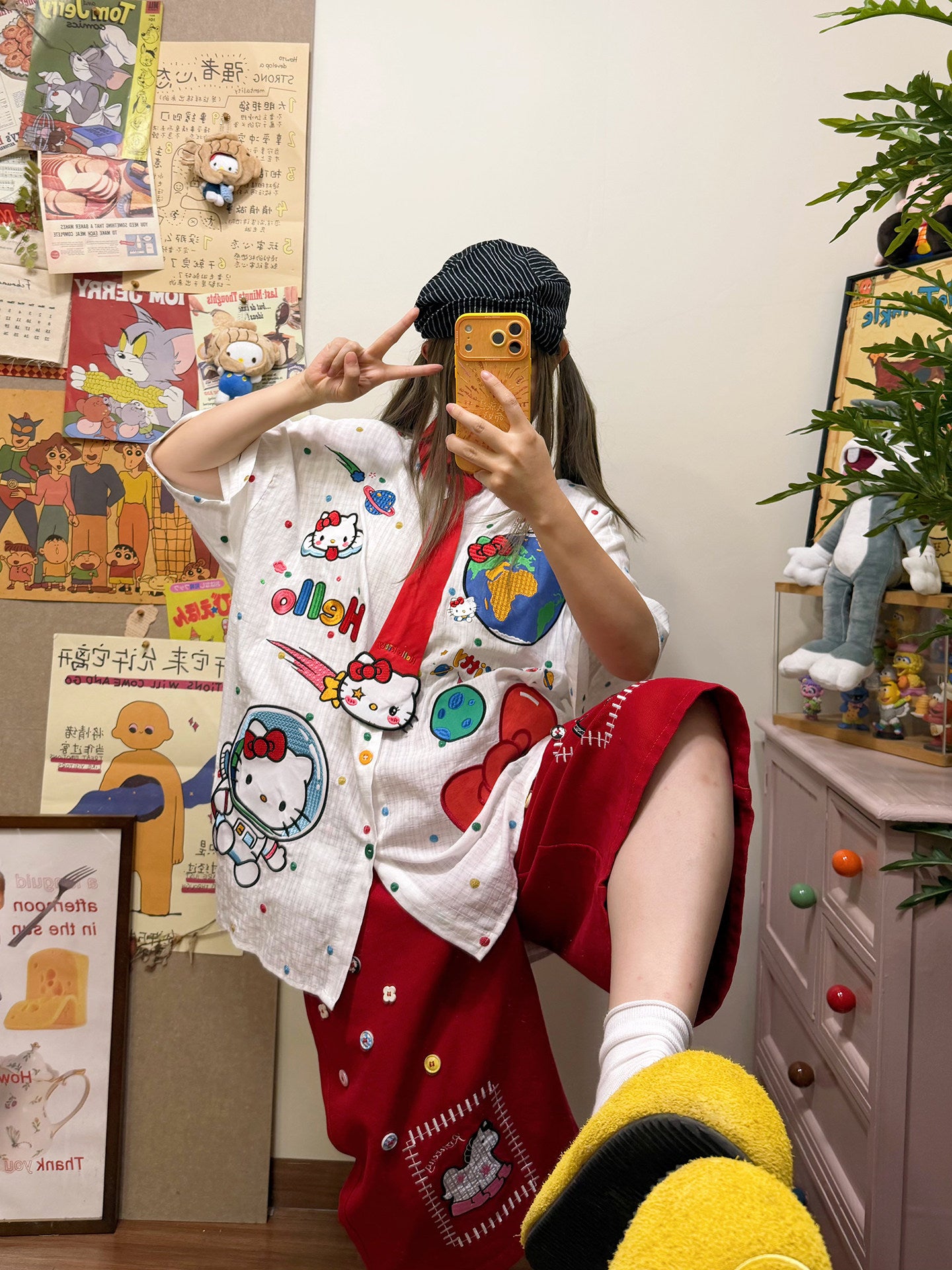 BIBULU - Cat Embroidered Polka Dot Shirt shirt BIBULU