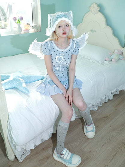 Hashtag DDD – Blue Star Fitted T-Shirt with Lace Trim tshirt Hashtag DDD