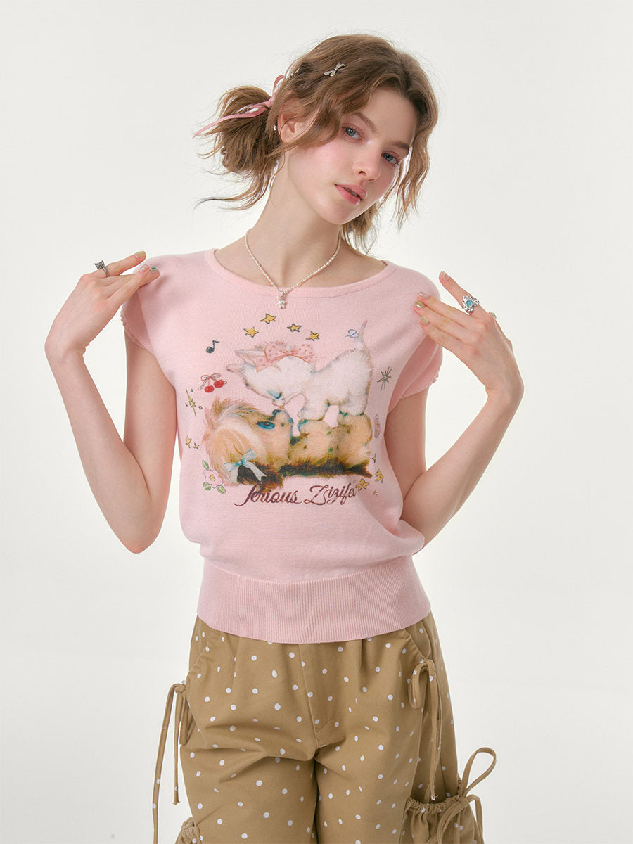 ziziFei - Pink Animal Print Knit Tee shirt ziziFei