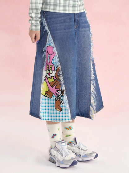 tntntutu - Washed Denim Patchwork A-Line Skirt skirt tntntutu