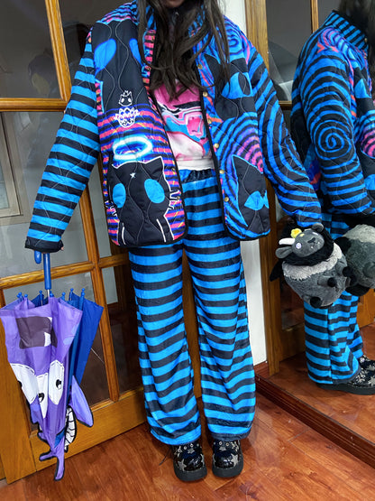 LEERROO - Y2K Subculture Striped Print Pants pants Leerroo
