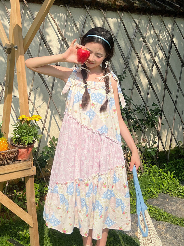 Mameya - Kawaii Floral Patchwork Tie Strap Dress dress Mameya