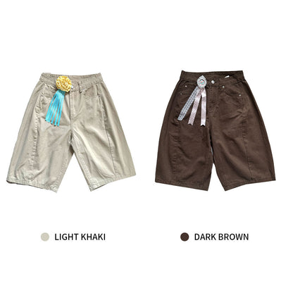 loveplayshop - Wide Leg Cotton Casual Shorts pants loveplay Khaki S