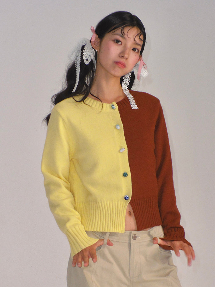 MOF Gift - HalfHalf Patchwork Knit Cardigan Panel cardigan MOF Gift