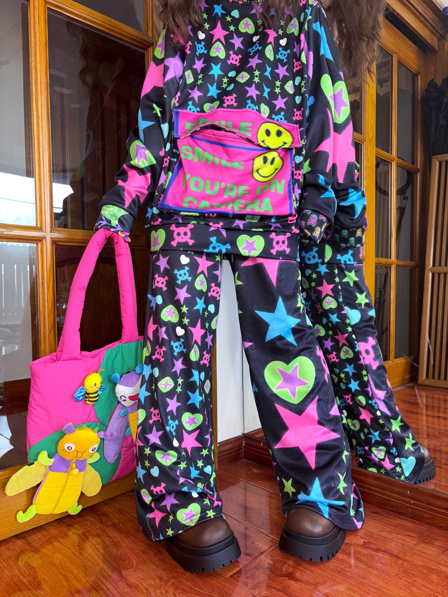 LEERROO - Harajuku Y2K Fleece Wide Leg Pants pants Leerroo