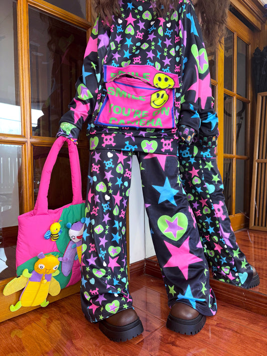 LEERROO - Harajuku Y2K Fleece Wide Leg Pants pants Leerroo