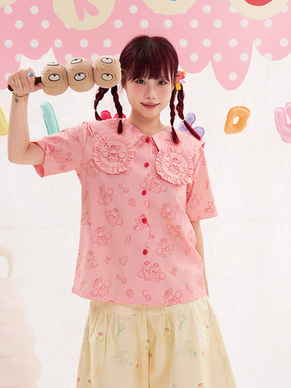NIKKOU Pink Bunny Embroidered Shirt | Harajuku Bunny Collar Blouse blouse Nikkou home