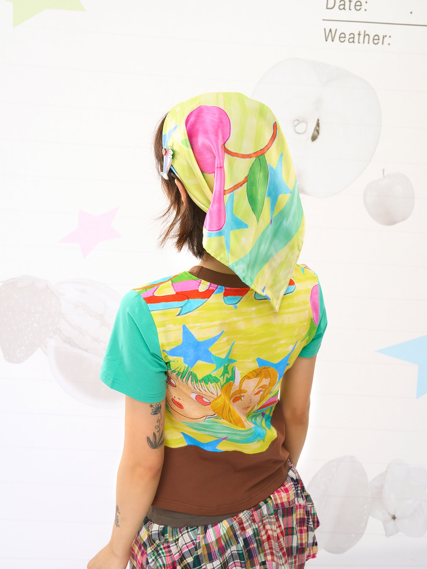 FRUITS Girl Illustration Scarf | Decora Kei Glossy Square Headkerchief Kerchief Fruits