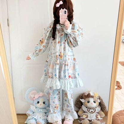Sweet Dream Bear - Pink Cotton Sleep Dress Set pajama A Cat