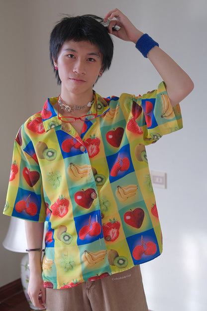 No Blue Today - Fruit Plaid Oversized Short-Sleeve Shirt shirt No Blue Today