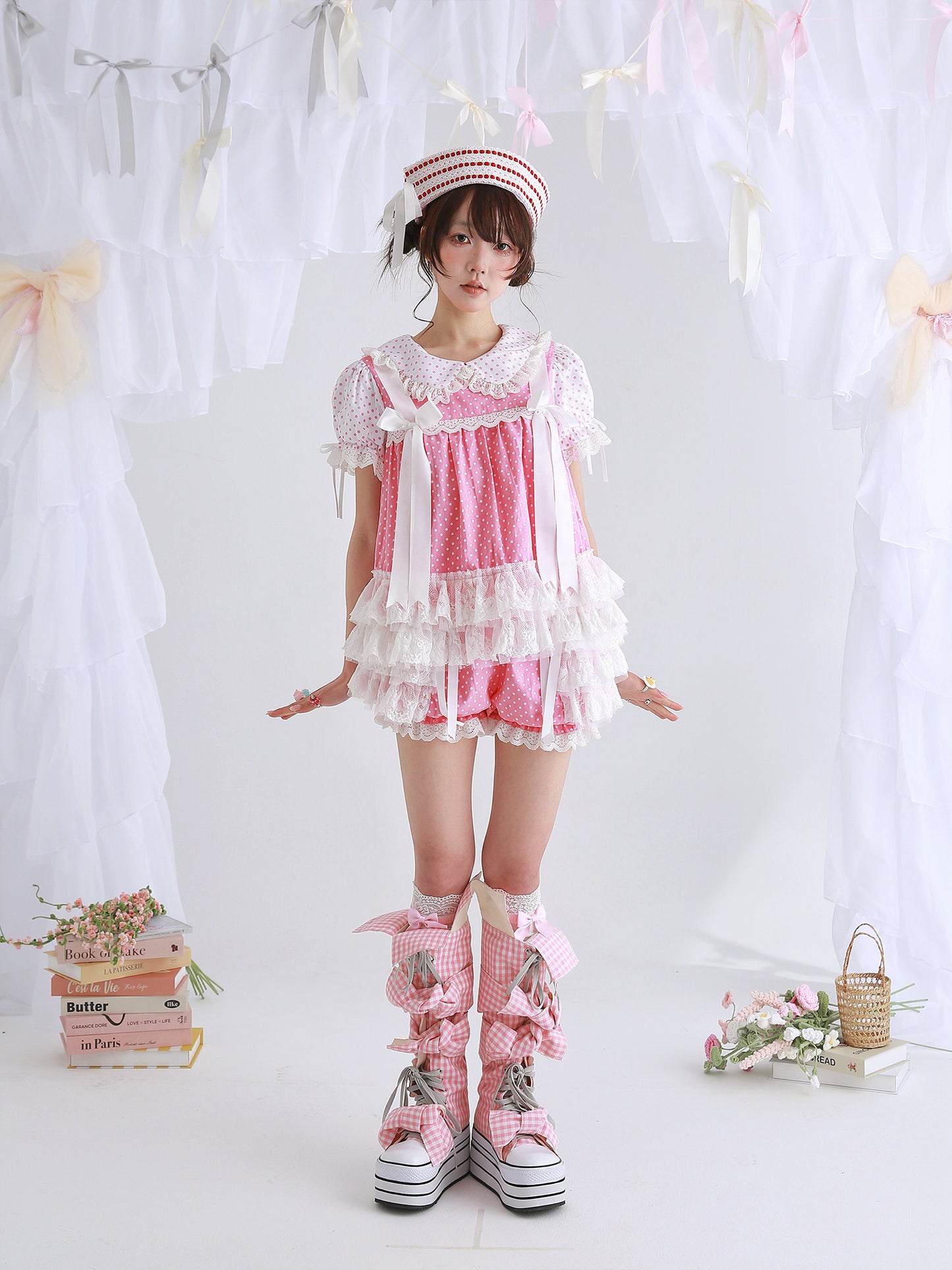 SOS MEME CLUB - Pink Polka Bow Blouse blouse SOS MEME CLUB