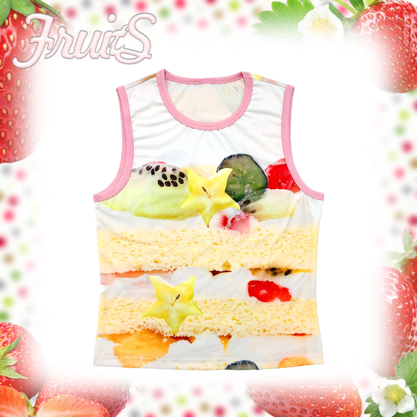 FRUITS - Strawberry Cake Print Tank Top camisole Fruits Fruits Cake S