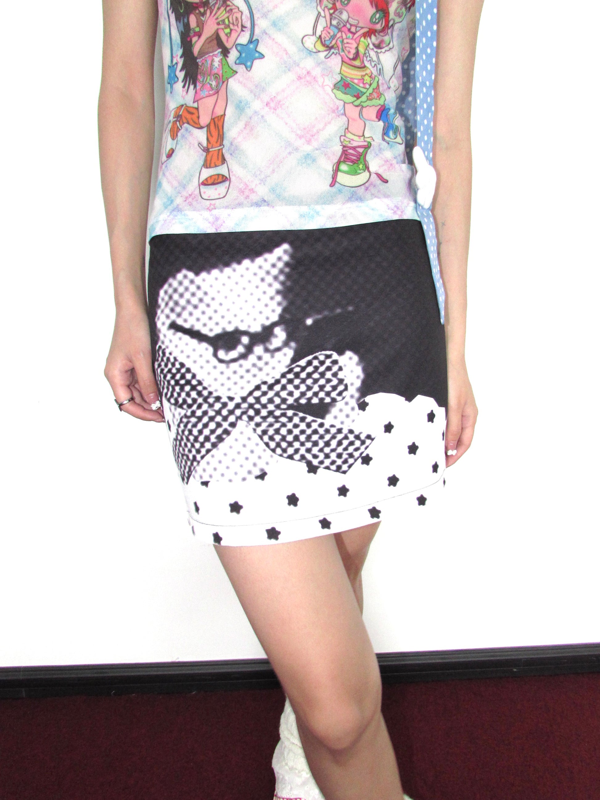 OurHappy Harajuku Skirt | Retro Dot & Star Cat Print Skirt skirt Our Happy