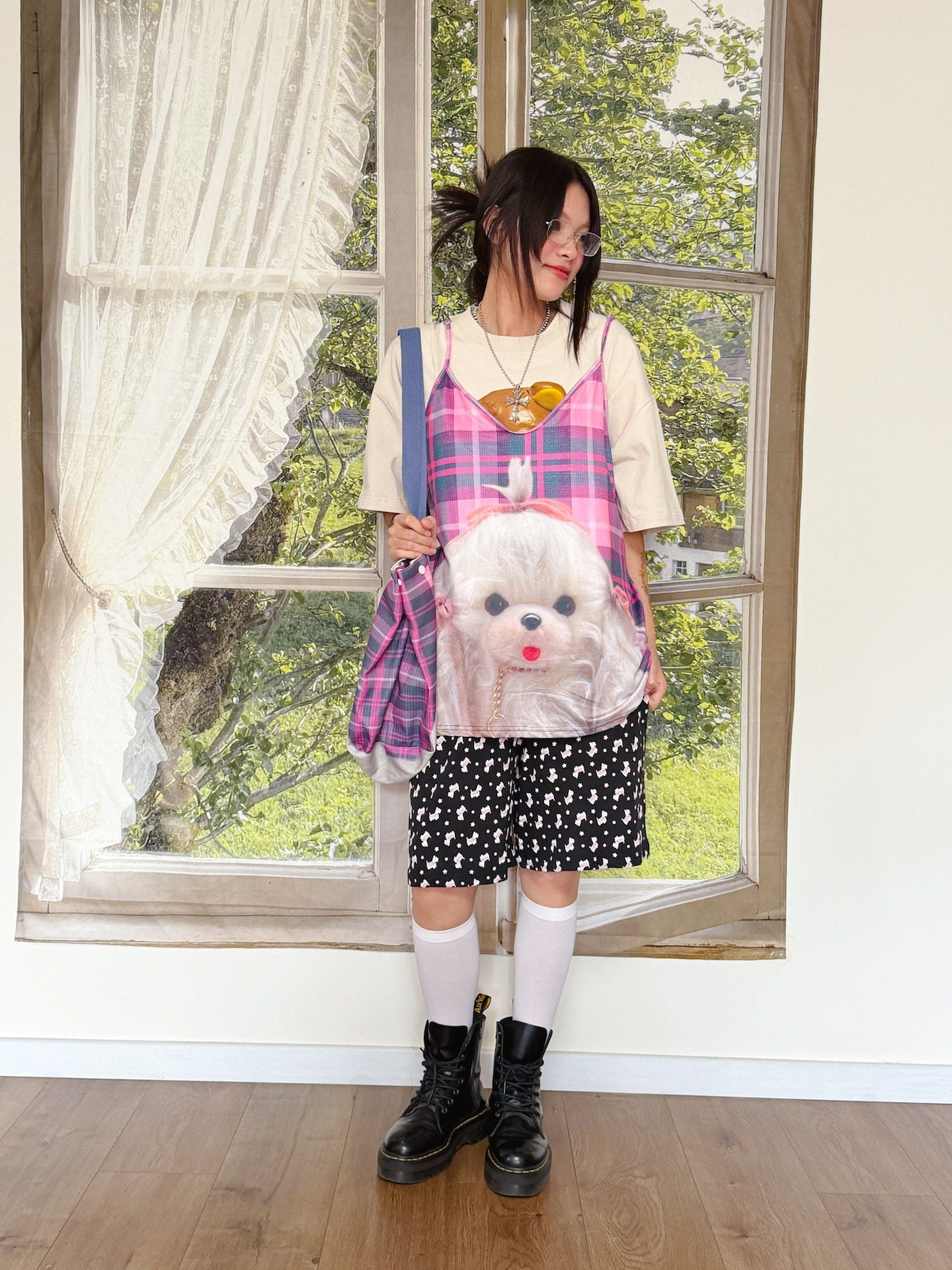 bunnybunnygun - Plaid Puppy Layered Cami camisole bunnybunnygun