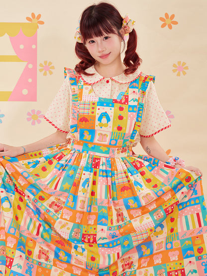 NIKKOU - Color Apron Suspender Dress dress Nikkou home