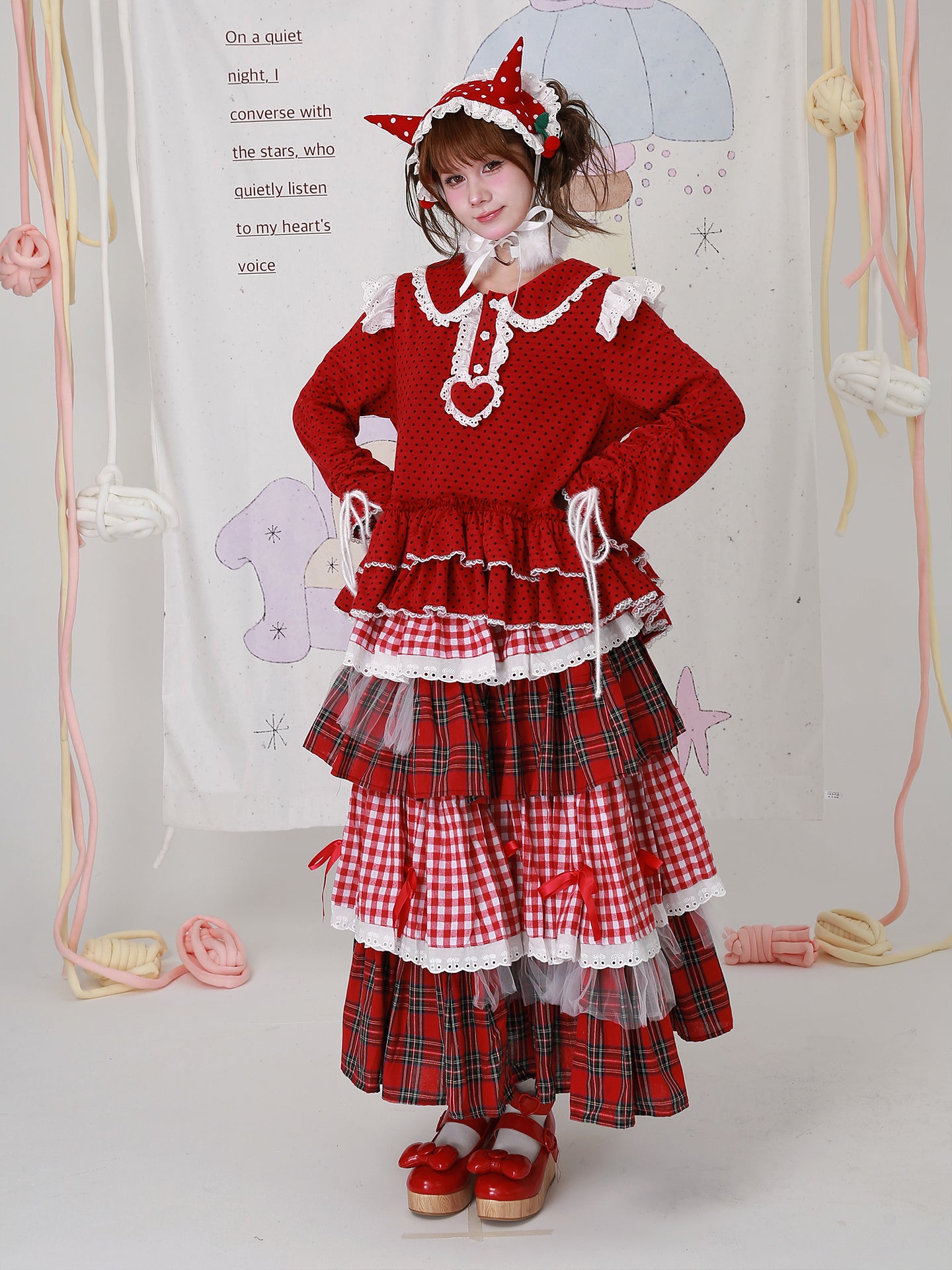 SOS MEME CLUB - Kawaii Red Polka Dot Sweatshirt shirt SOS MEME CLUB