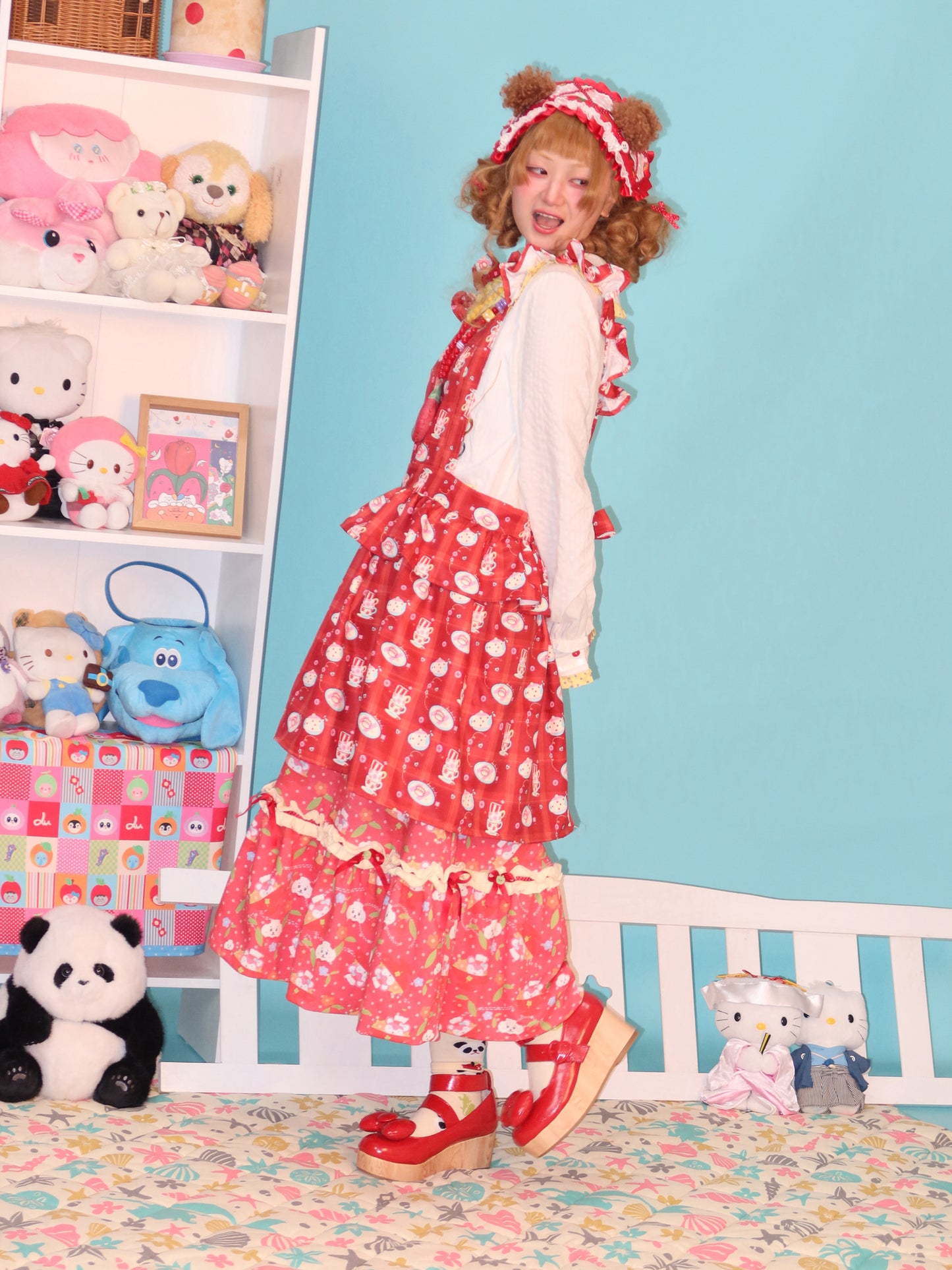 LULULULU - Kawaii Showa Retro Print Waterproof Apron Ruffled Cooking Dress dress LULULULU