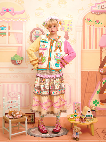 Lutra Jump - Decora Kei Plaid Print Layered Lace Cake Skirt skirt Lutra Jump