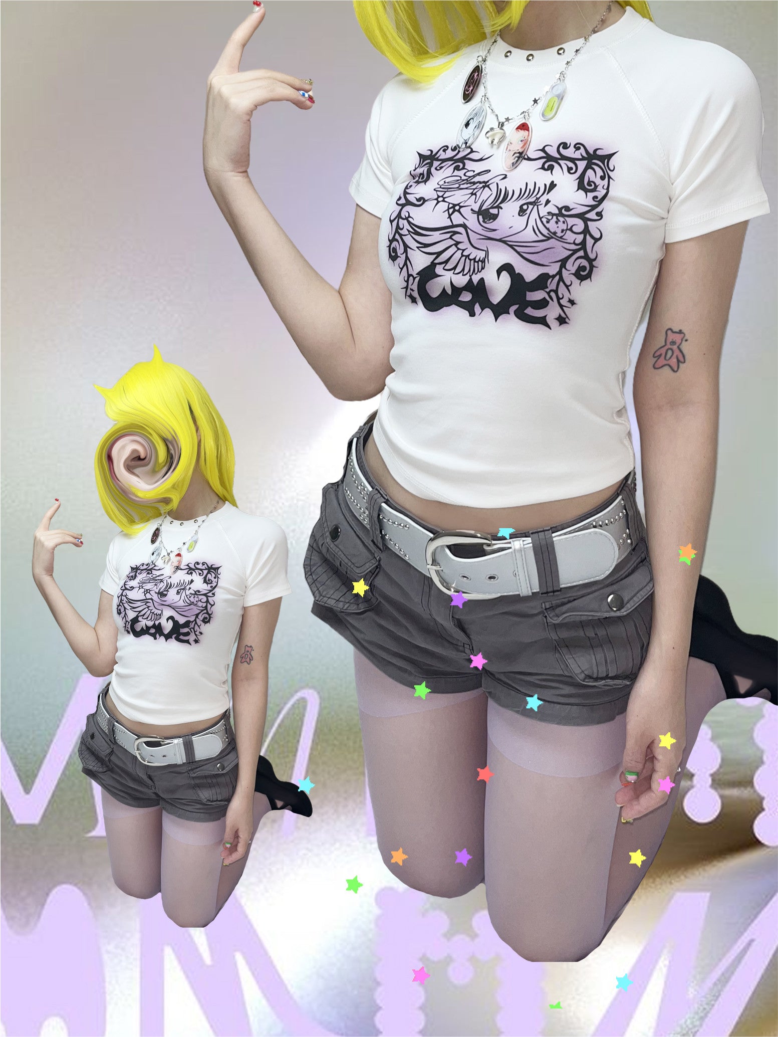 Oogreenapple - Angel Graphic Slim Short Sleeve Tee shirt Oogreenapple