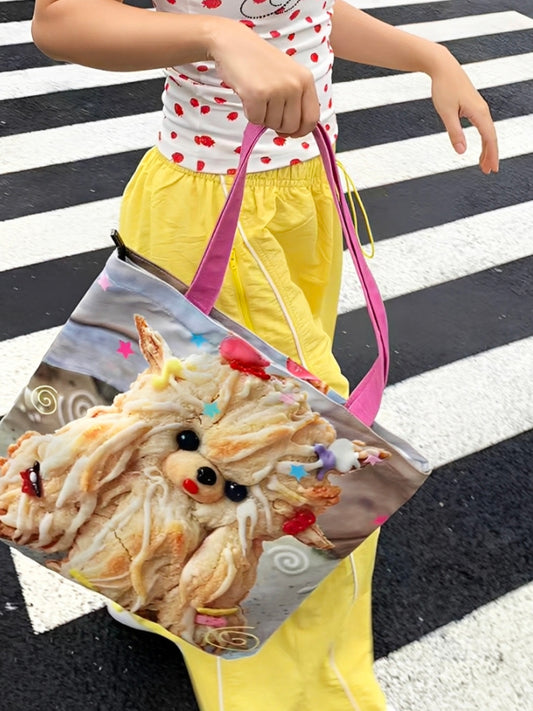 Oogreenapple - Cookie Dog & Bear Plaid Canvas Tote Bag bag Oogreenapple