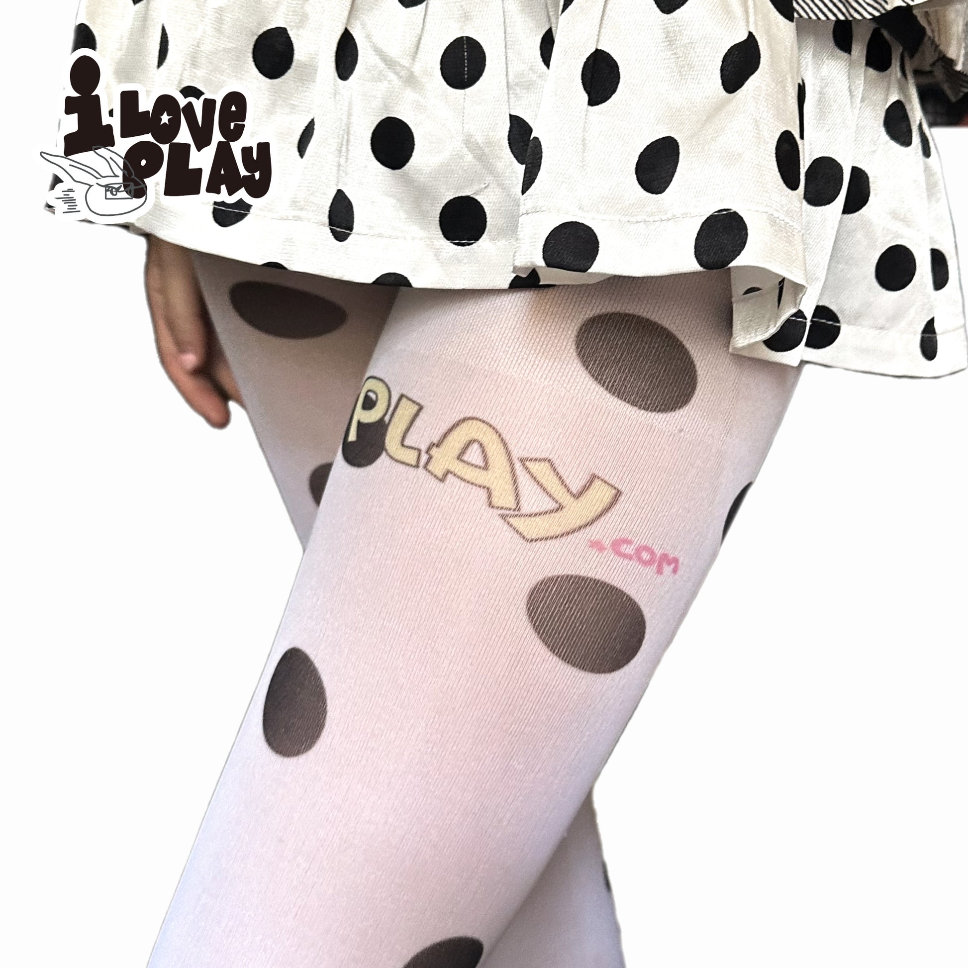 Loveplay - Y2K Velvet Tights Blue Polka Dot Print tights loveplay