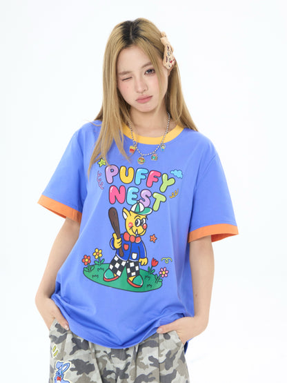 Robootoo - Blue Monster Print Oversized T-Shirt tshirt Robootoo