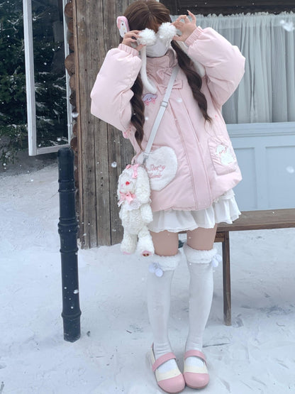 Blurred Bear - Kawaii Lamb Hood Puffer Jacket jacket Blurred Bear