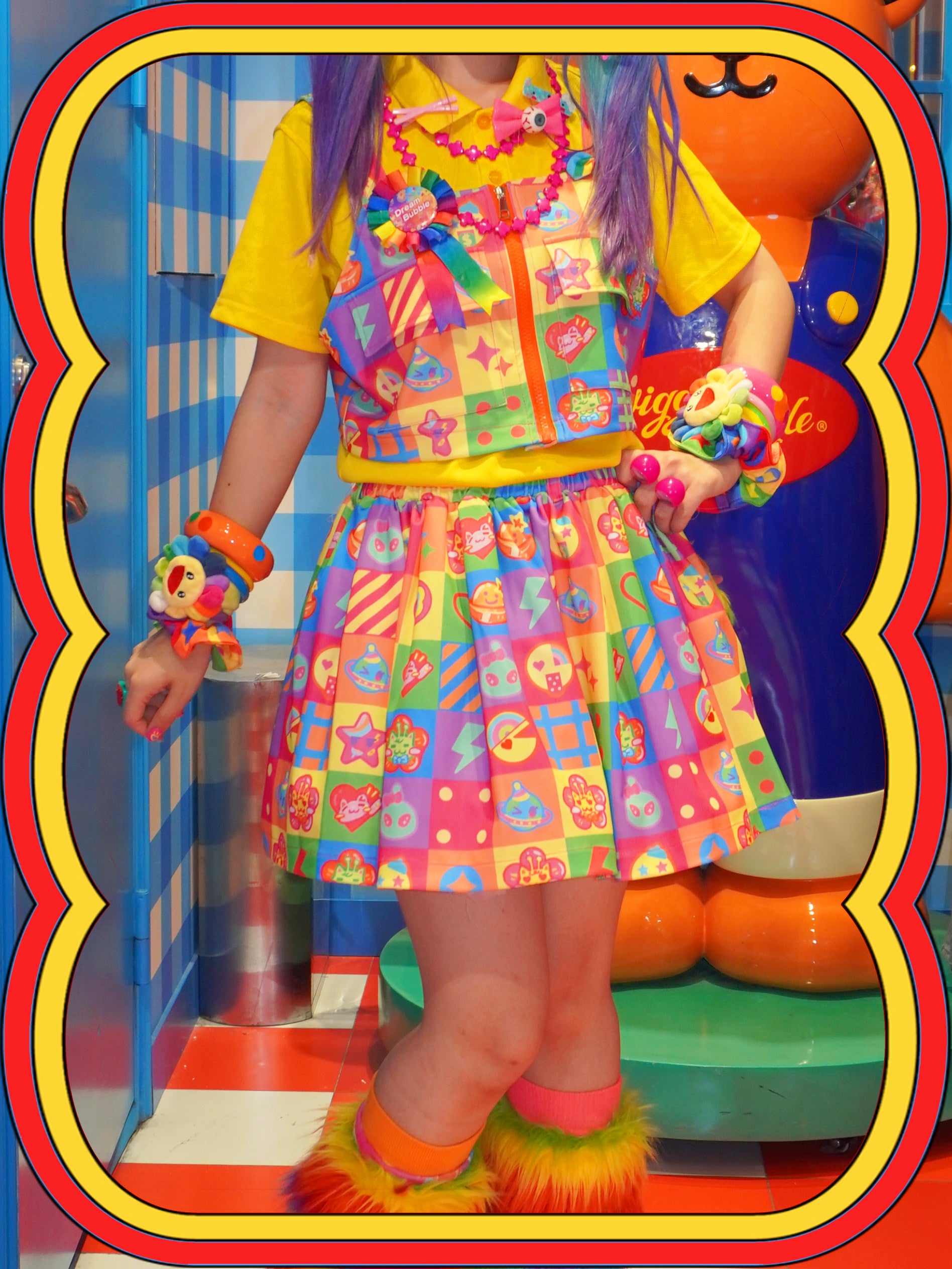 Dream Bubble - Rainbow Plaid Decora Kei Vest Skirt Set set Dream Bubble