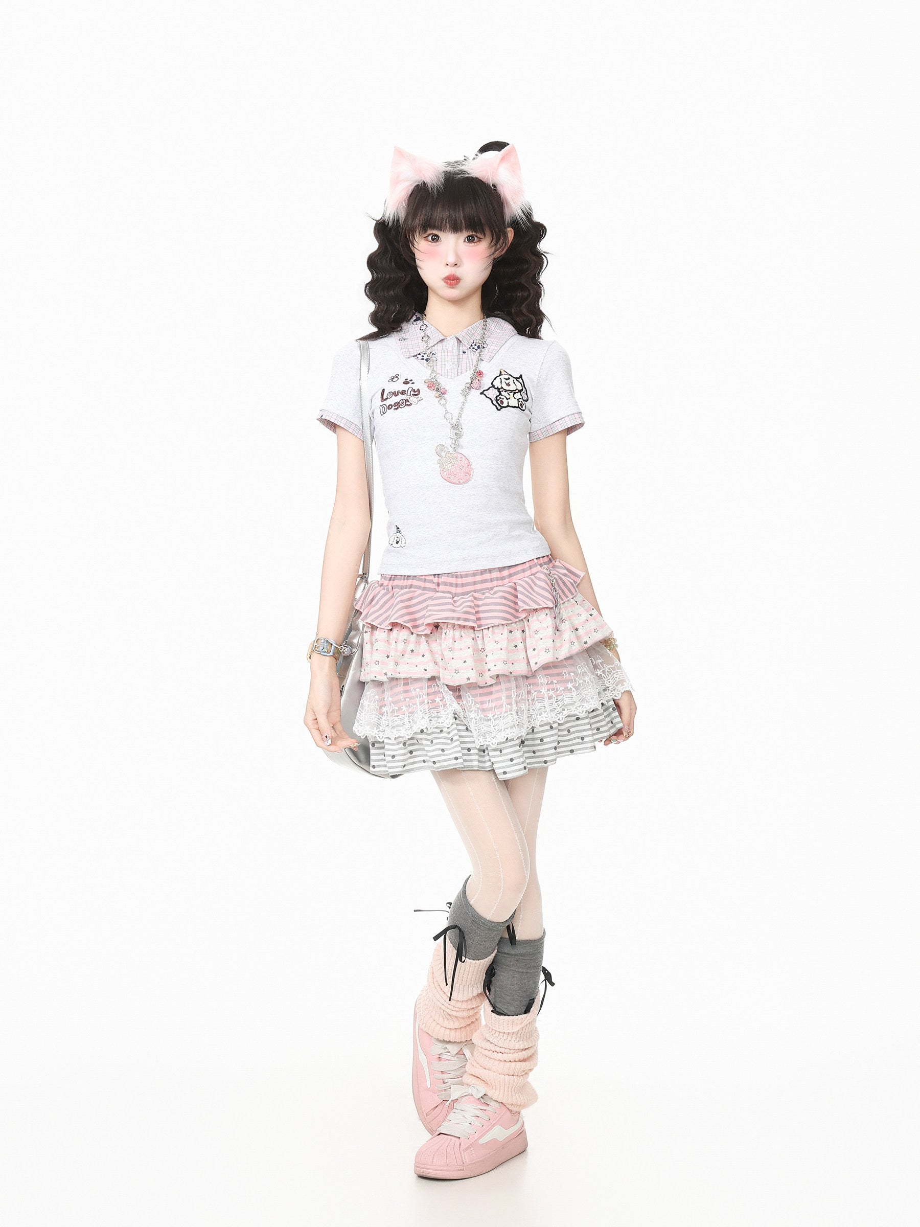Languid Park - Lace Trim Polka Dot Stripe Puffy Mini Skirt skirt Languid Park