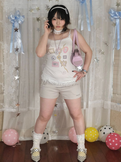 Snail Bones - Clock Print Bow Lace Cami Top camisole Snail Bones