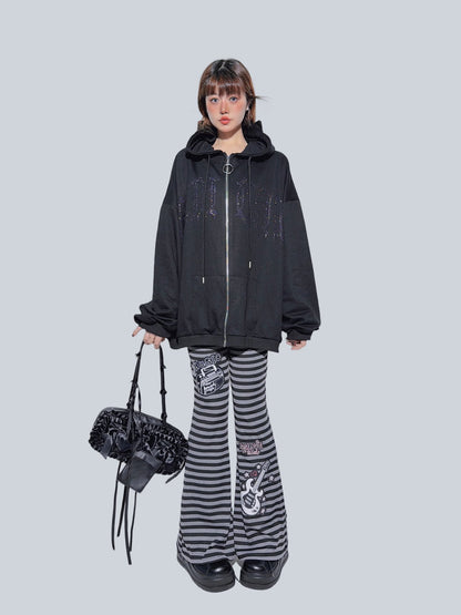 FANLOVEGIRL - Black Striped Music Flare Pants pants FANLOVEGIRL