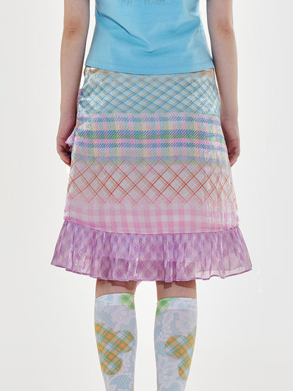 Tntntutu Skirt Gradient Plaid A-line Skirt Purple Color-Blocked Pleated Skirt skirt tntntutu